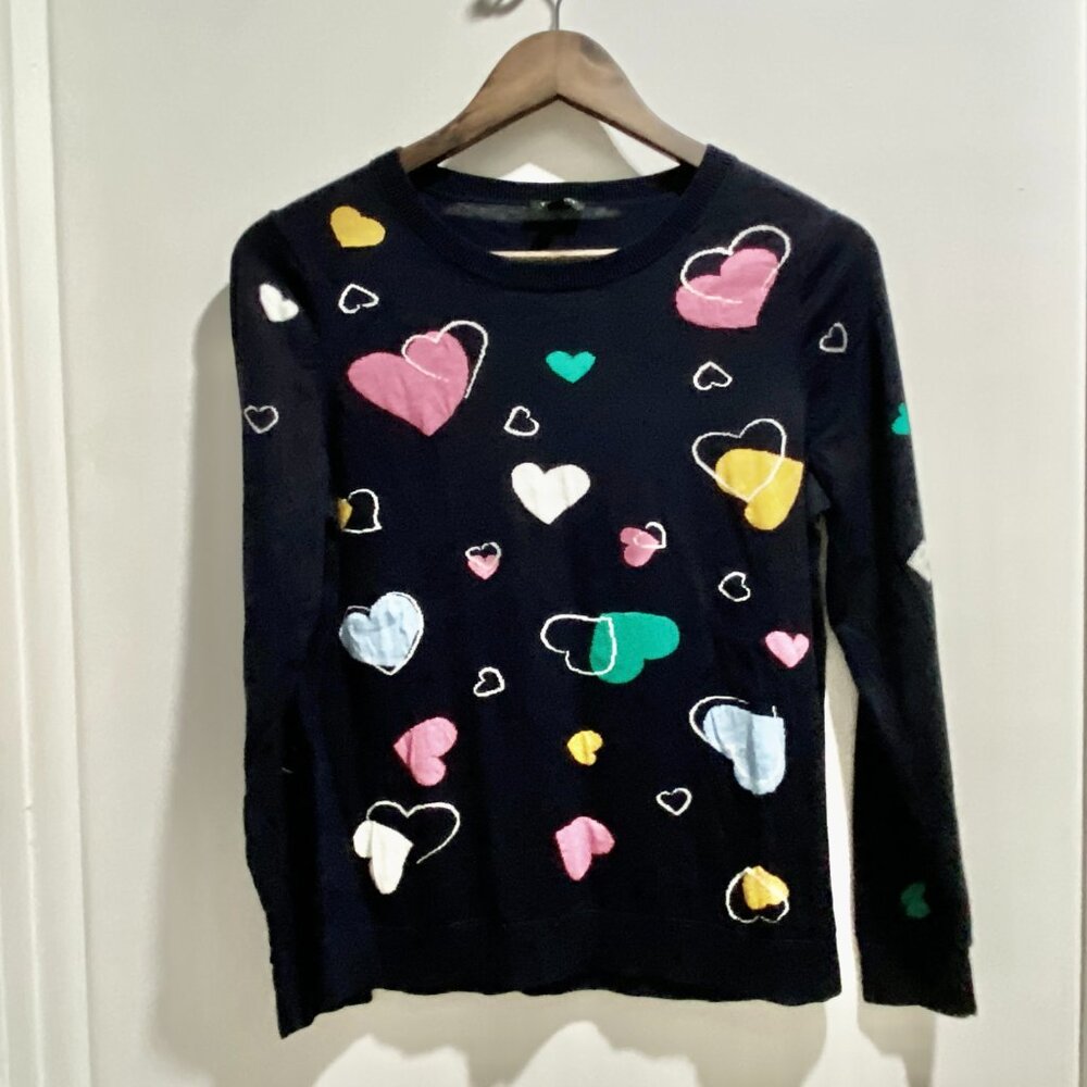Talbots Whimsical HEARTS Y2K Preppy School Academia Valentine Cotton Sweater LP